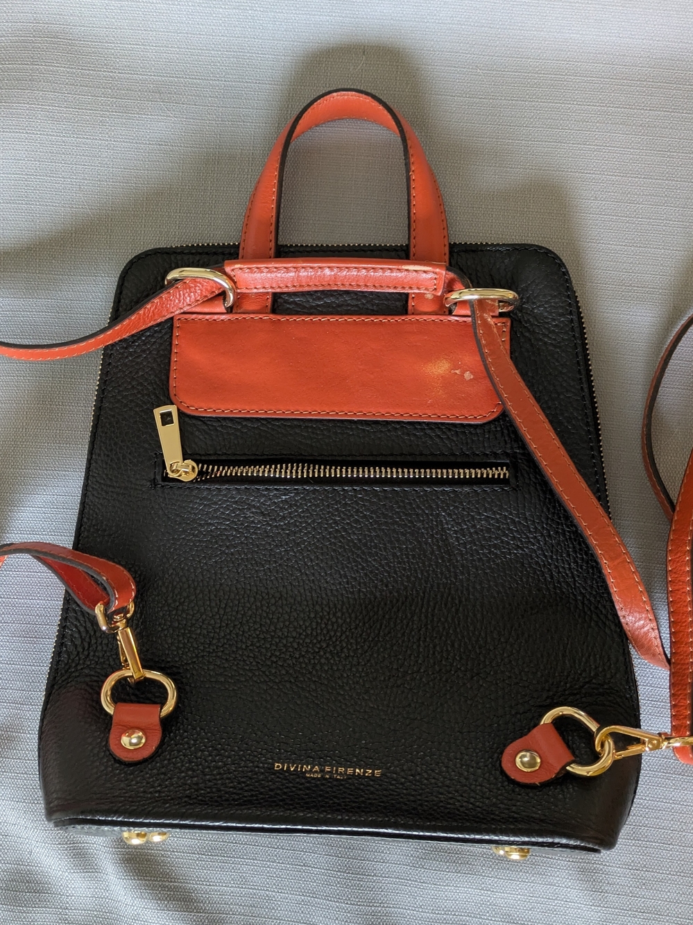 Black & Orange Italian Leather Backpack
